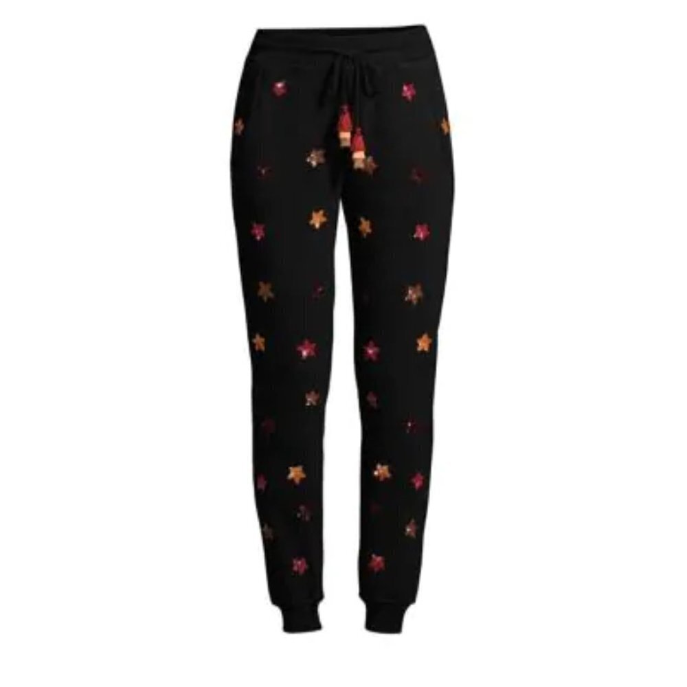 NWT Rococo Sand black sequin star tassel jogger trackpants, XS